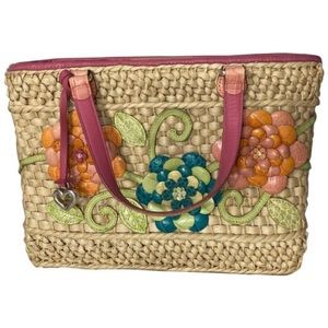Brighton Shelby Leather Floral Woven Handbag Tote